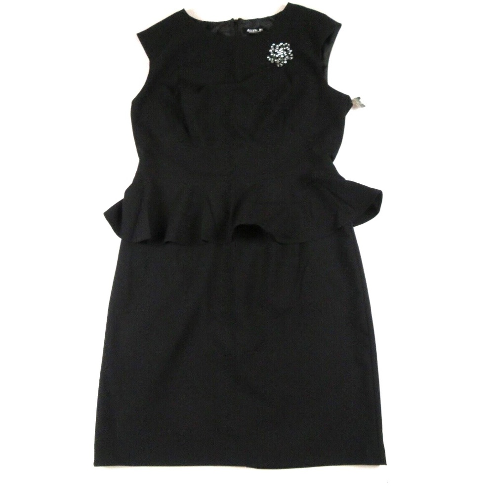 NWT- ALLEN B by ALLEN SCHWARTZ Black Peplum Sleeveless with brooch Dress